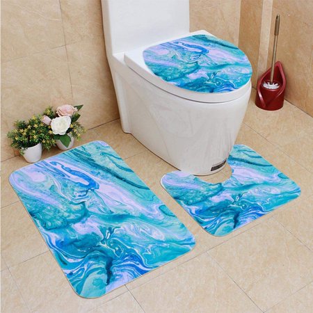 CHAPLLE Violet Texture Abstract Oil Painted 3 Piece Bathroom Rugs Set Bath Rug Contour Mat and Toilet Lid Cover