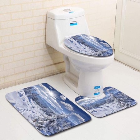 CHAPLLE Walking in deep Snow 3 Piece Bathroom Rugs Set Bath Rug Contour Mat and Toilet Lid Cover
