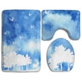 thumbnail image 1 of CHAPLLE Watercolor Landscape Clouds Butterflies 3 Piece Bathroom Rugs Set Bath Rug Contour Mat and Toilet Lid Cover, 1 of 2