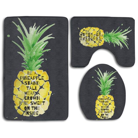 CHAPLLE Watercolor Pineapple 3 Piece Bathroom Rugs Set Bath Rug Contour Mat and Toilet Lid Cover