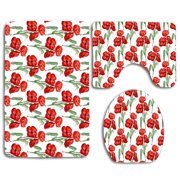 CHAPLLE Watercolor Red Poppies 3 Piece Bathroom Rugs Set Bath Rug Contour Mat and Toilet Lid Cover