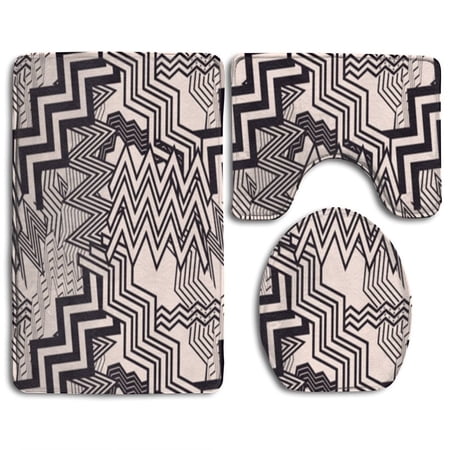 CHAPLLE Wave Line 3 Piece Bathroom Rugs Set Bath Rug Contour Mat and Toilet Lid Cover