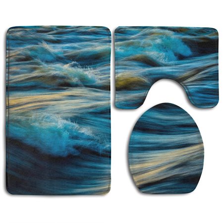 CHAPLLE Waves 3 Piece Bathroom Rugs Set Bath Rug Contour Mat and Toilet Lid Cover