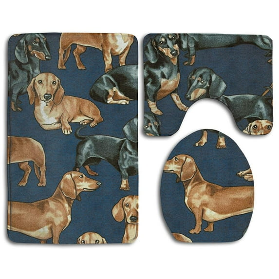 CHAPLLE Weenie Dogs 3 Piece Bathroom Rugs Set Bath Rug Contour Mat and Toilet Lid Cover