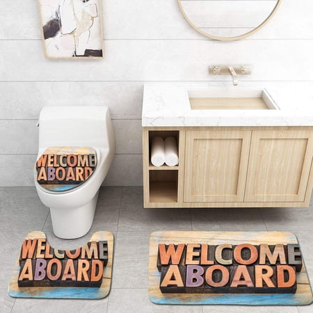CHAPLLE Welcome Aboard in Wood Type 3 Piece Bathroom Rugs Set Bath Rug Contour Mat and Toilet Lid Cover