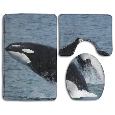 CHAPLLE Whale 3 Piece Bathroom Rugs Set Bath Rug Contour Mat and Toilet Lid Cover