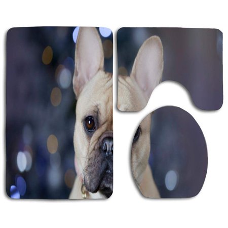 CHAPLLE What Are Cutest Dog Breeds 3 Piece Bathroom Rugs Set Bath Rug Contour Mat and Toilet Lid Cover
