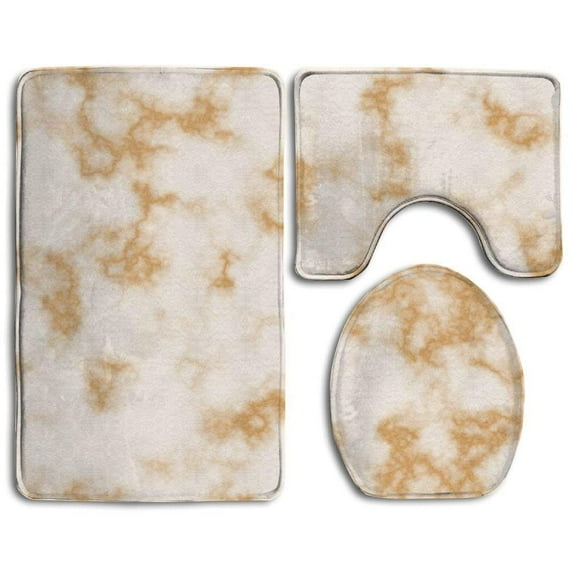 CHAPLLE White Gold Marble 3 Piece Bathroom Rugs Set Bath Rug Contour Mat and Toilet Lid Cover