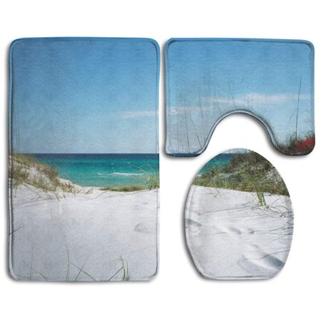 CHAPLLE White Sanded Beach in Florida 3 Piece Bathroom Rugs Set Bath Rug Contour Mat and Toilet Lid Cover