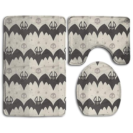 CHAPLLE Wicked Bats Skulls 3 Piece Bathroom Rugs Set Bath Rug Contour Mat and Toilet Lid Cover