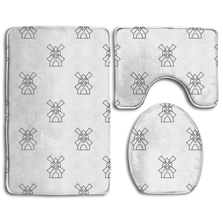 CHAPLLE Windmill Write 3 Piece Bathroom Rugs Set Bath Rug Contour Mat and Toilet Lid Cover