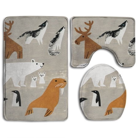 CHAPLLE Winter 3 Piece Bathroom Rugs Set Bath Rug Contour Mat and Toilet Lid Cover