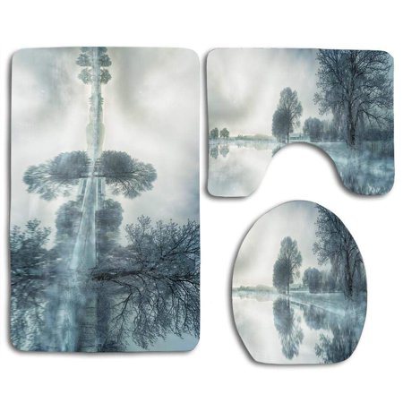 CHAPLLE Winter Snow Trees 3 Piece Bathroom Rugs Set Bath Rug Contour Mat and Toilet Lid Cover