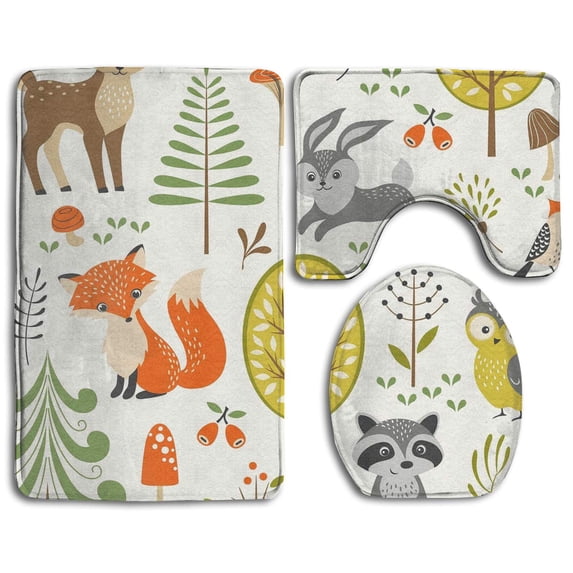 CHAPLLE Woodland 3 Piece Bathroom Rugs Set Bath Rug Contour Mat and Toilet Lid Cover