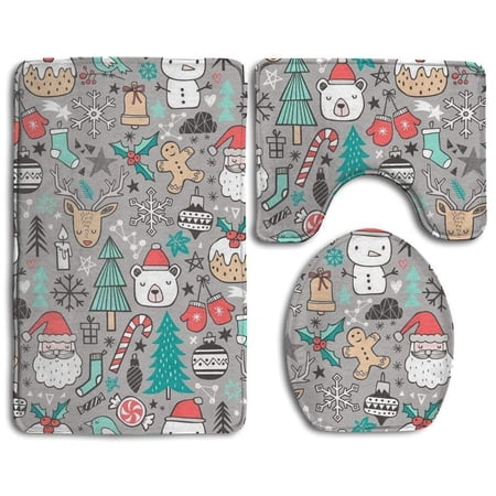 CHAPLLE Xmas Christmas Winter Holiday 3 Piece Bathroom Rugs Set Bath Rug Contour Mat and Toilet Lid Cover