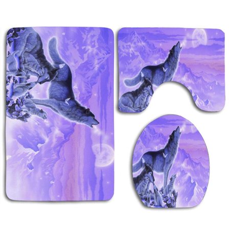 CHAPLLE Xmas Funny Wolf Baby Mother 3 Piece Bathroom Rugs Set Bath Rug Contour Mat and Toilet Lid Cover