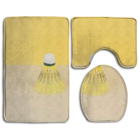 CHAPLLE Yellow Badminton 3 Piece Bathroom Rugs Set Bath Rug Contour Mat and Toilet Lid Cover