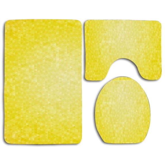 CHAPLLE Yellow Geometric Triangles Gradient 3 Piece Bathroom Rugs Set Bath Rug Contour Mat and Toilet Lid Cover