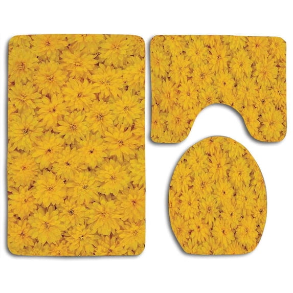CHAPLLE Yellow Group Blossoming Chamomile Flowers Sun Nature Flourishing Forms Spring Home 3 Piece Bathroom Rugs Set Bath Rug Contour Mat and Toilet Lid Cover