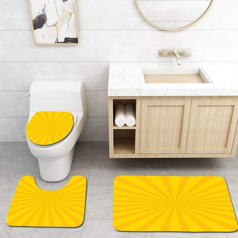 CHAPLLE Yellow Retro Vintage Style Sun Rays 3 Piece Bathroom Rugs