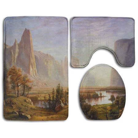 CHAPLLE Yosemite Valley 3 Piece Bathroom Rugs Set Bath Rug Contour Mat and Toilet Lid Cover