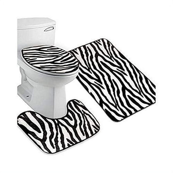 CHAPLLE Zebra 3 Piece Bathroom Rugs Set Bath Rug Contour Mat and Toilet Lid Cover