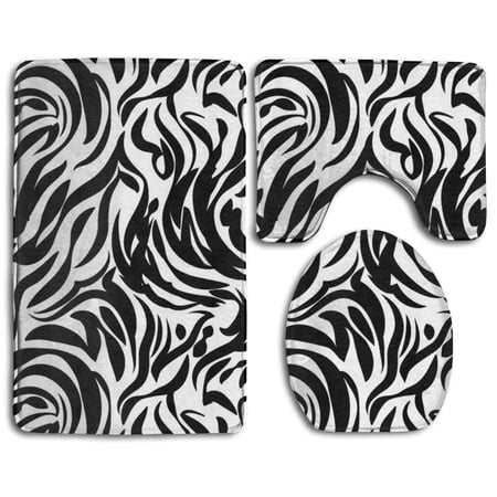 CHAPLLE Zebra Skin 3 Piece Bathroom Rugs Set Bath Rug Contour Mat and Toilet Lid Cover