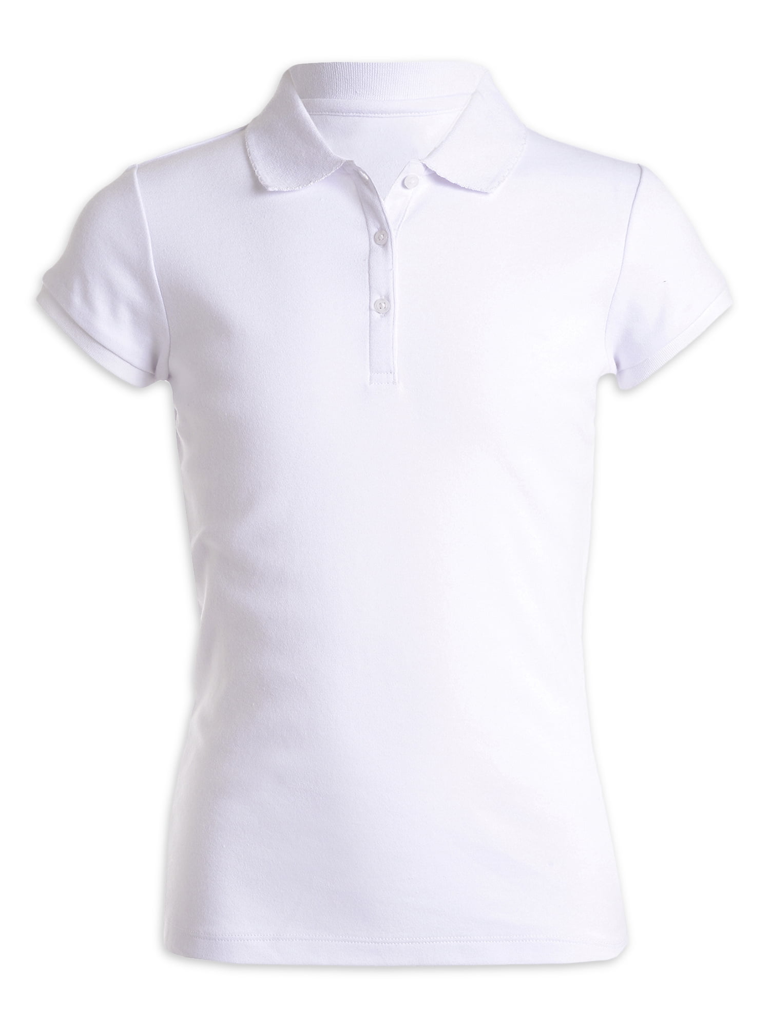 CHAPS Girls School Uniform Short Sleeve Interlock Polo With Picot Trim Collar, Sizes 2T16