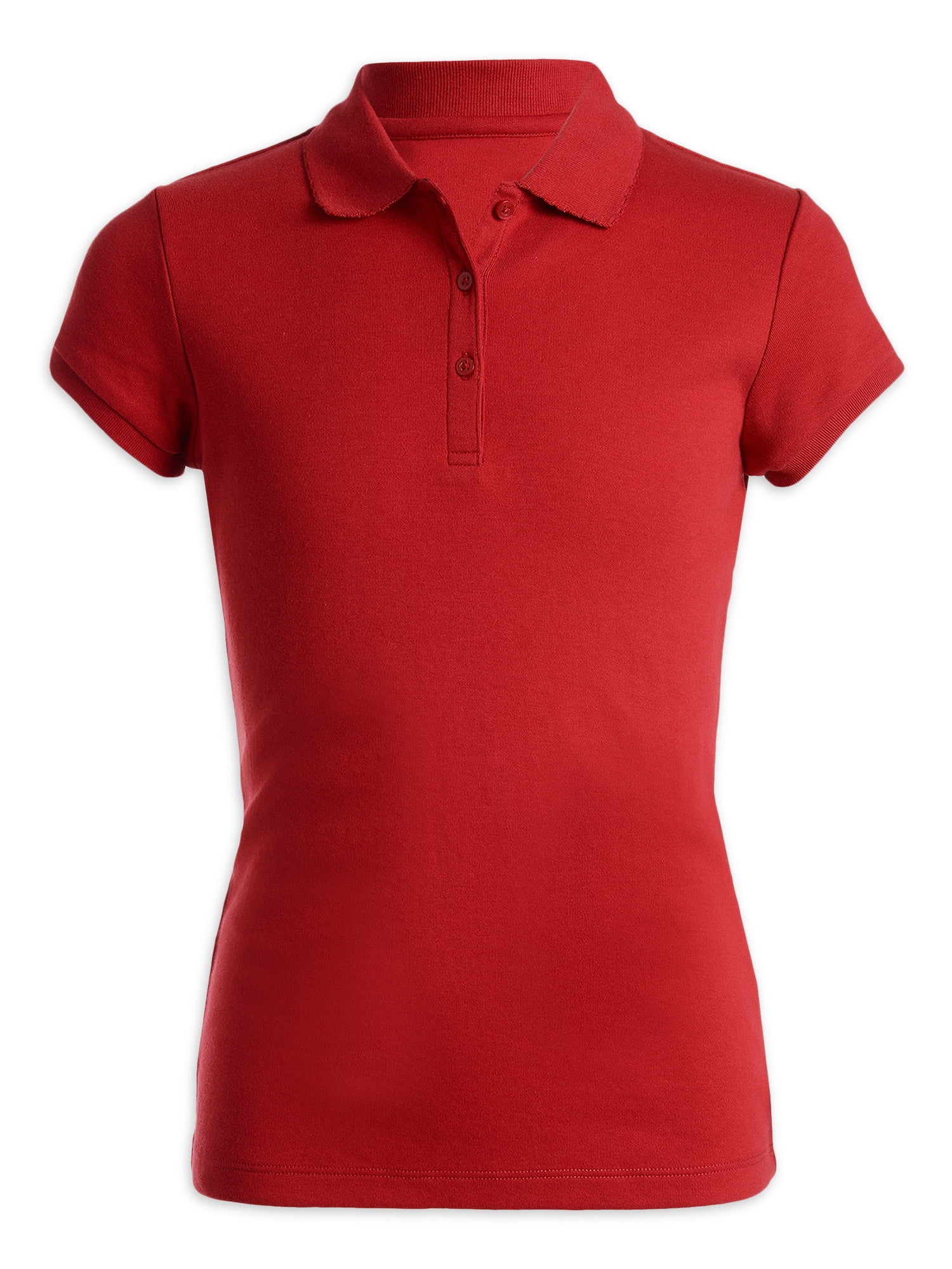 CHAPS Girls School Uniform Short Sleeve Interlock Polo With Picot Trim