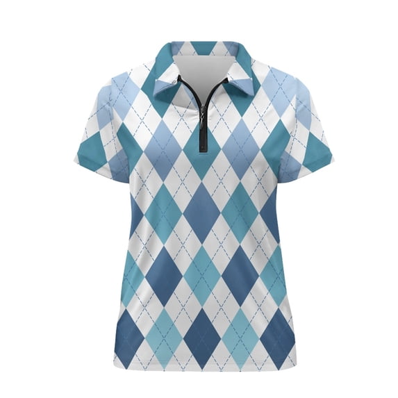 CHAQLIN 1/4 Zip Polo Shirts for Golf Exercise Tennis, Polyester Stylish Soft Tennis Shirts, Argyle Check Pattern