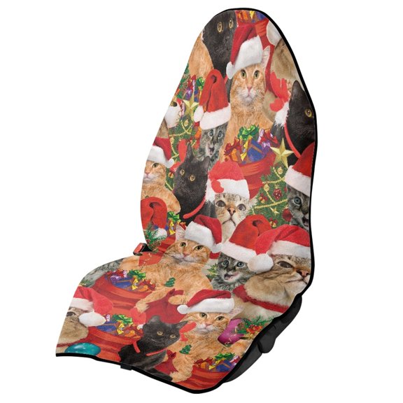 CHAQLIN 1 Pack Car Seat Towel Cover Terry Cloth Seat Cover Easy Install, Compatible with Van Truck Sedan, Christmas Cats Print Car Interior Cover