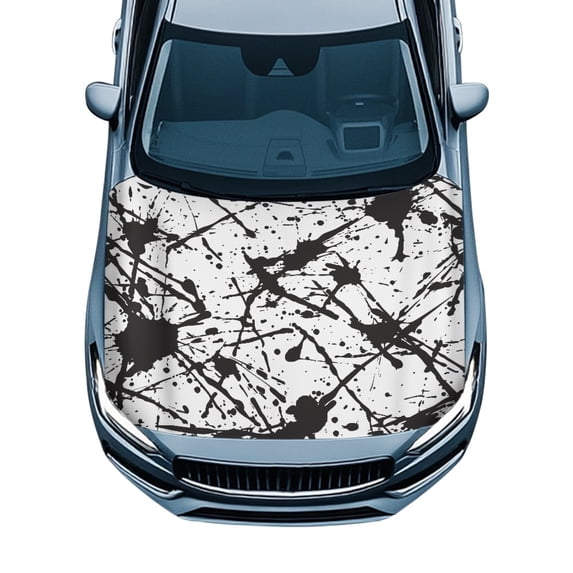 CHAQLIN Abstract Black Ink Splash Car Hood Cover - Waterproof Sunproof Stretchable Protector | Universal Fit for Trucks, SUVs & Sedans | Auto Exterior Decor