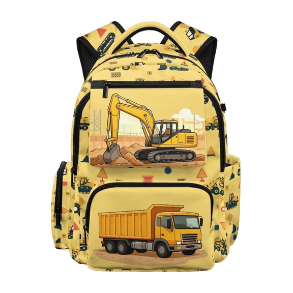 CHAQLIN Adjustable Breathable 17 Inch School Backpack, 600D Polyester Lightweight Daypack, Kawaii Construction Print Book Bag for School and Travel