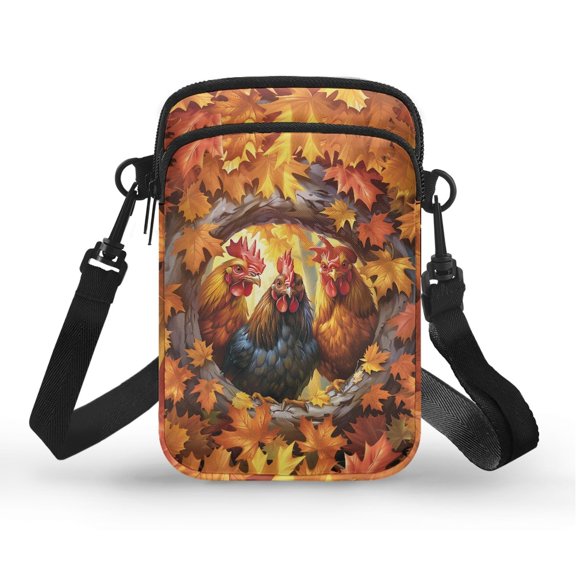CHAQLIN Adjustable Shoulder Strap Mini Purse for Shop Outdoor, Polyester Adjustable Strap Cell Phone Purse, Rooster Floral Pattern