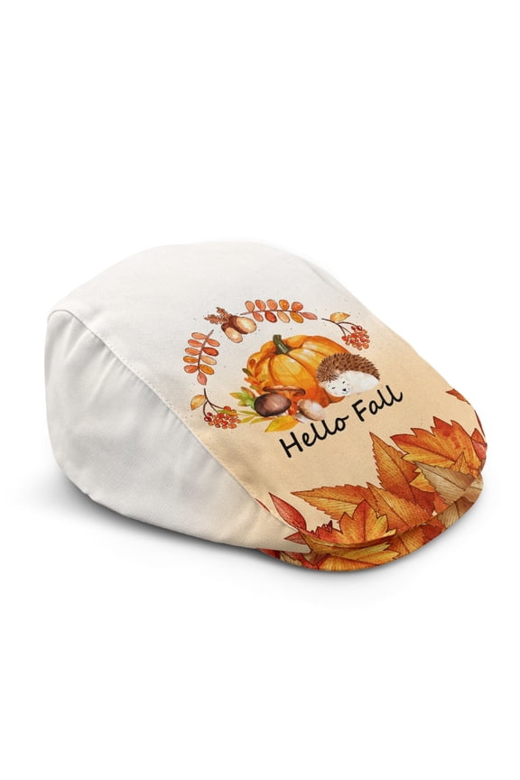 All-Season Newsboy Cap, Pumpkin Hedgehog Pattern Polyester Light Vintage Beret Hat for Travel Outings Holiday