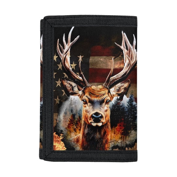 CHAQLIN American Flag Deer Trifold Card Wallet, Polyester Fabric Youth Wallet for Outdoor, Secure Slim Children's Wallet