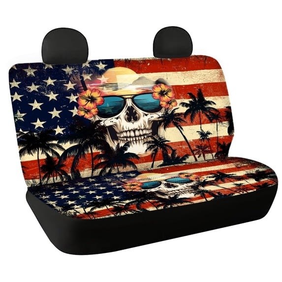 CHAQLIN American Flag Skull Theme Bench Seat Covers for SUV, 2 Pcs Dustproof Universal Car Seat Covers Non-Slip Stretch Rear Bench Seat Covers