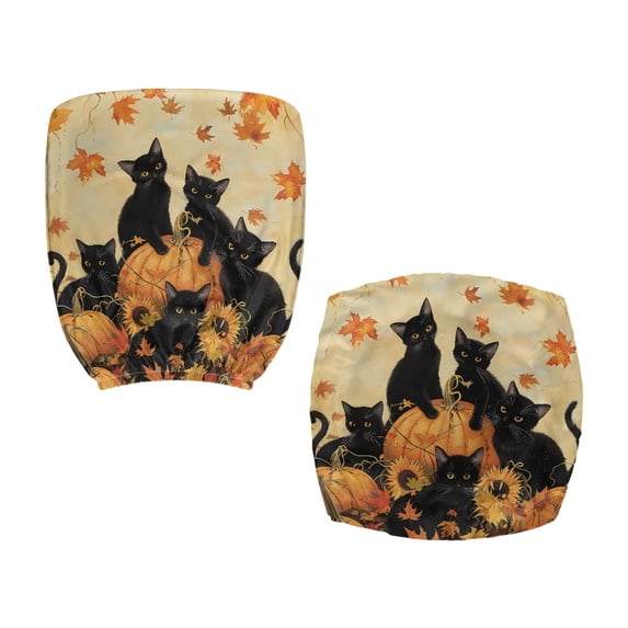 CHAQLIN Anti-Dust Split Stretchable Seat Cover for Boss Chair, 2 Pieces Rotating Chair Protectors Polyester Fabric Office Computer Chair Covers Black Cat Leaves