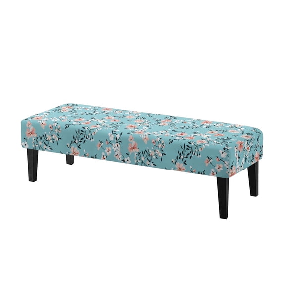 CHAQLIN Aqua Floral Bench Covers, Breathable End of Bed Long Bench Seat Slipcover Washable Poly Spandex Bench Slipcover for Bedroom
