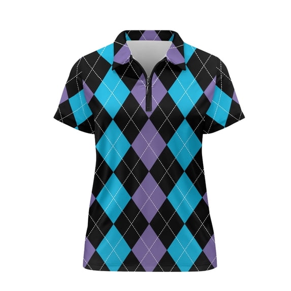 CHAQLIN Argyle Check Pattern Quick Dry Tennis Shirts for Outdoor Golf Fishing, Moisture Wicking Polo Shirts Breathable Polyester Tennis Short Sleeved Shirt