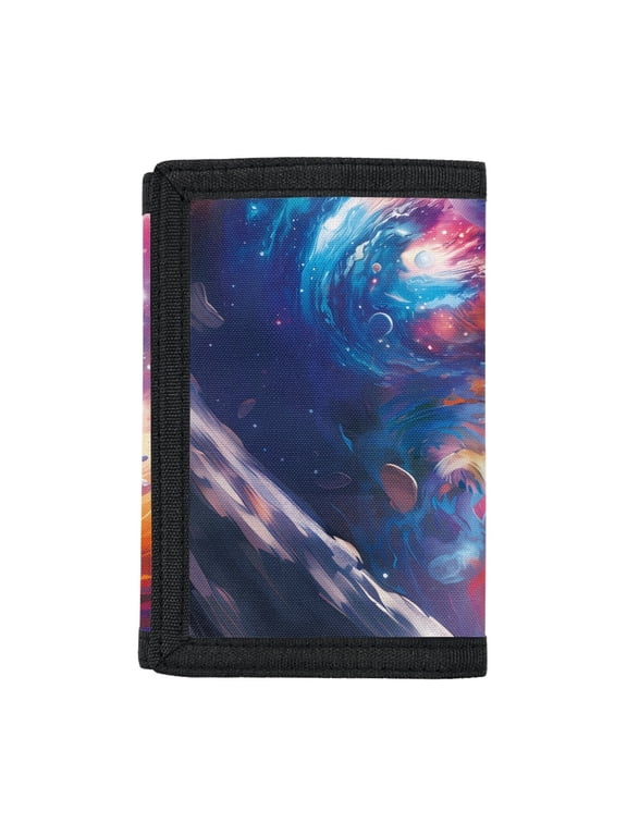 Astronaut Planet Pattern Trifold Boys Wallets, Polyester Children's Wallet for Travel, Foldable Slim Kids Trifold Wallet