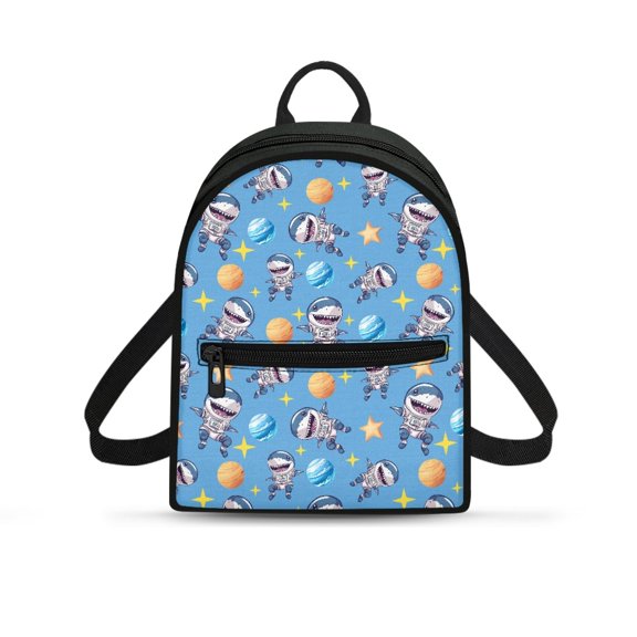 CHAQLIN Astronaut Sharks in Space Small Backpack with Adjustable Strap Zipper Mini Backpack for Travel, Polyester Lightweight Back Pack for Shopping
