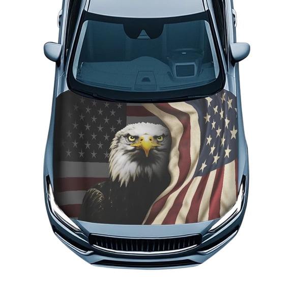 CHAQLIN Auto Hood Cover Decorations Car Hood Cover Protector Waterproof Exterior Accessories All-Season Protection Suitable Most Sedans Trucks Cars, USA Flag Eagle