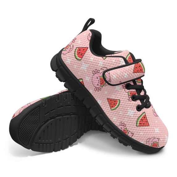 CHAQLIN Axolotl Watermelon Sneakers for Girls Lightweight School Cute Shoes Anti Slip Causal Sport Running Tennis Shoes for Kids Knitted Mesh Athletic Sneakers