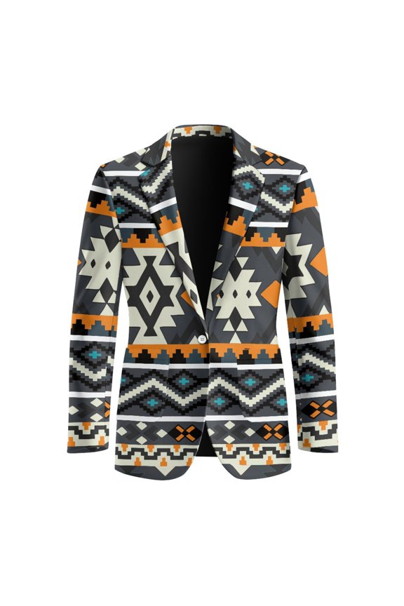 Aztec Geometric Suit Separates Coat, One Button Polyester Blazers for Men, Formal Wedding Party Wear