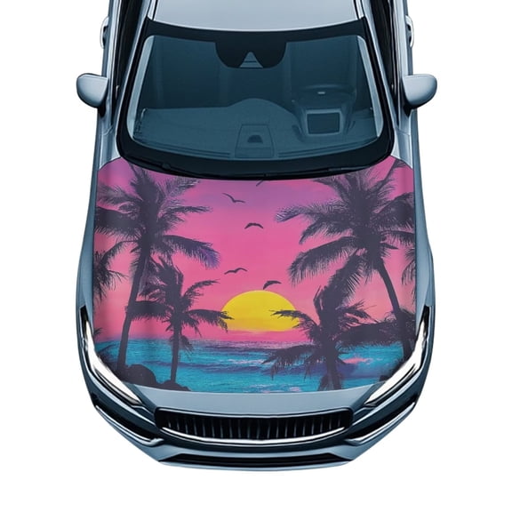 CHAQLIN Beach Palm Tree Car Hood Cover Protector Stretch Automotive Accessories Car Hood Protector Auto Bonnet Banner for Sedans SUVs Trucks