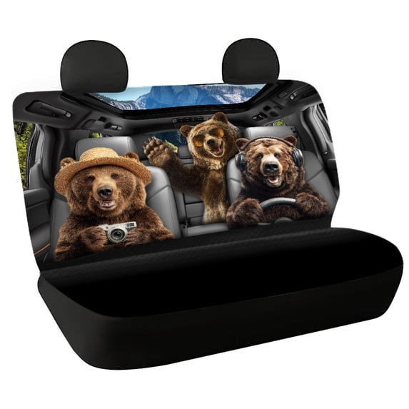 CHAQLIN Bear Roadtrip, Waterproof Rear Bench Seat Cover 2 Pack Stretch Washable Car Seat Cover for Car Interior Auto Interior