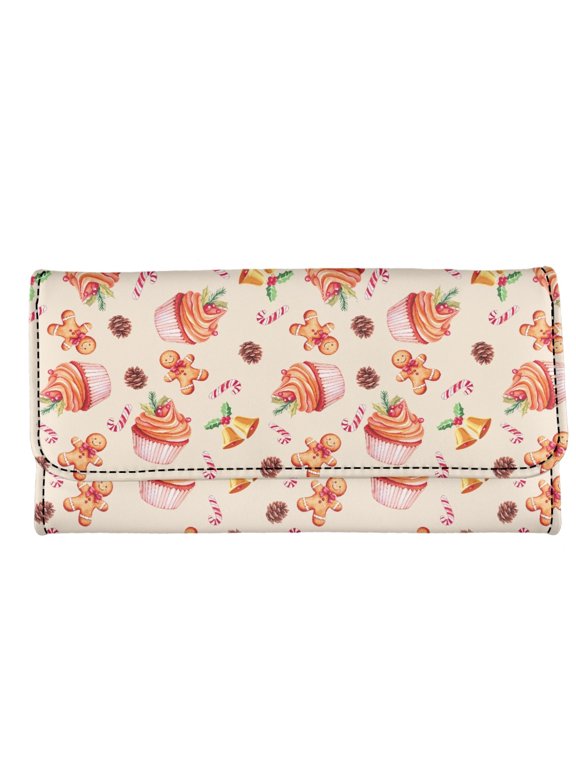 Bell and Pine Cone Pattern Trifold Wallet, Leather Money Organizer for Everyday Use, Large Capacity Buckle Long Wallet
