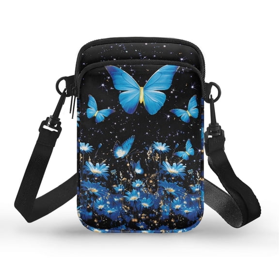 CHAQLIN Blue Butterfly Flower Print Phone Purse for Running Shop, Adjustable Shoulder Strap Adjustable Strap Crossbody Bag