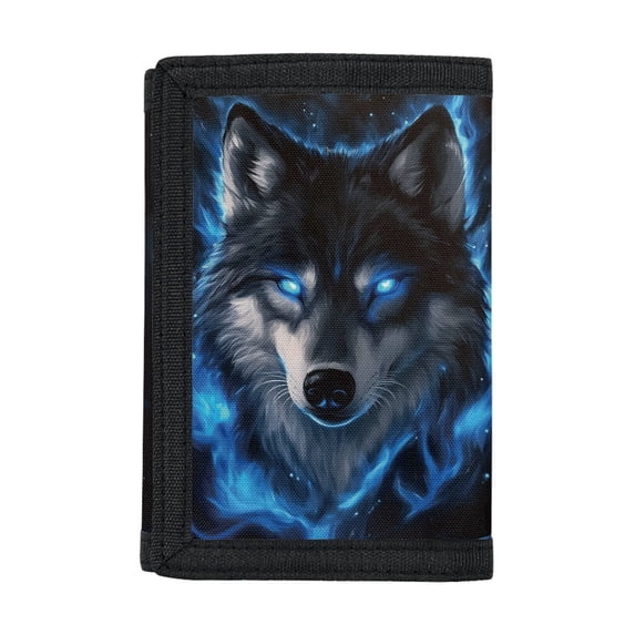 CHAQLIN Blue Wolf Galaxy Lightweight Trifold Card Wallet, Polyester Trifold Handbag Slim Children's Clutch Money Bag for Outdoor School